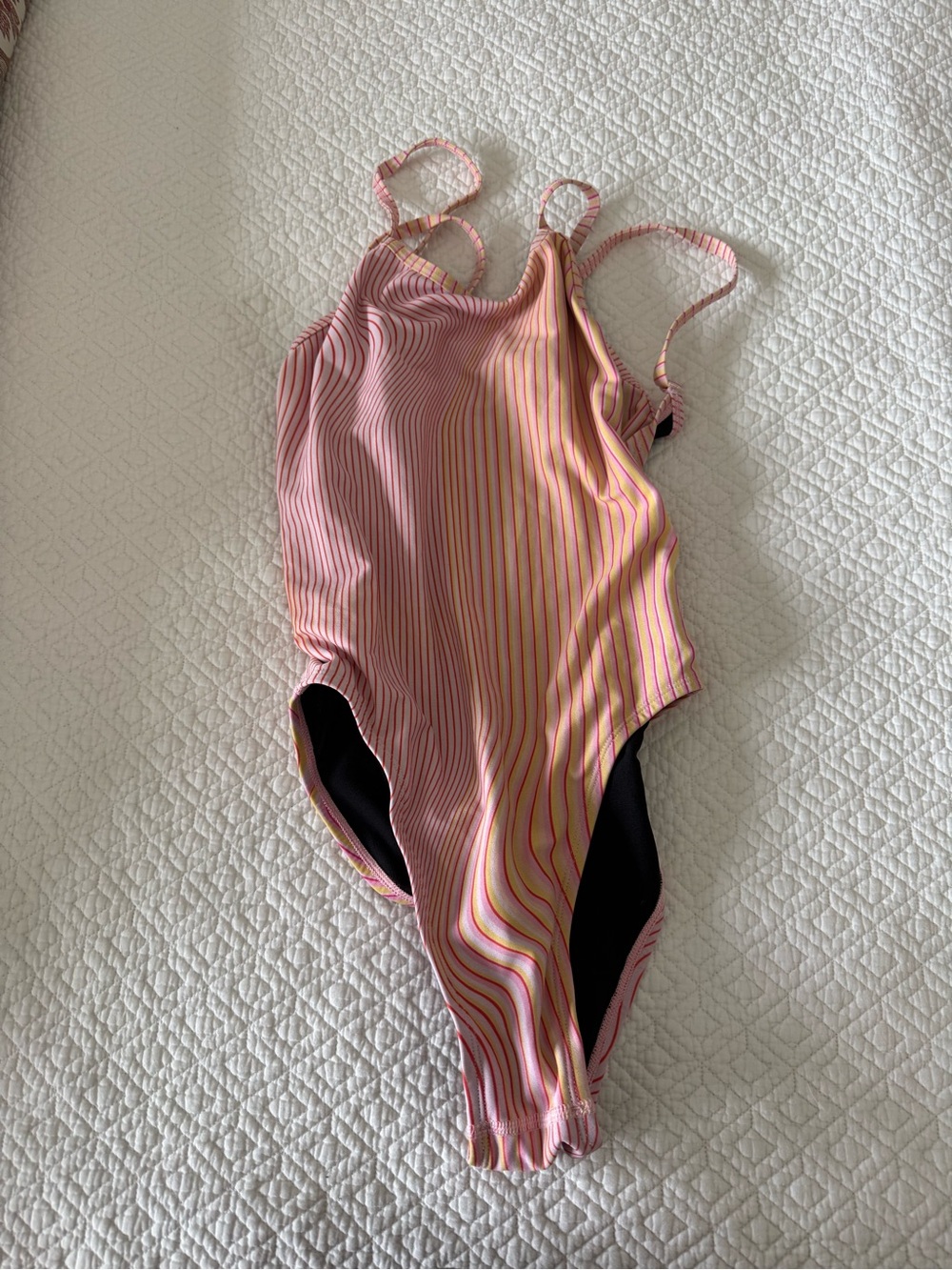 Jolyn Clothing Pink and Yellow Striped One-Piece Swimsuit